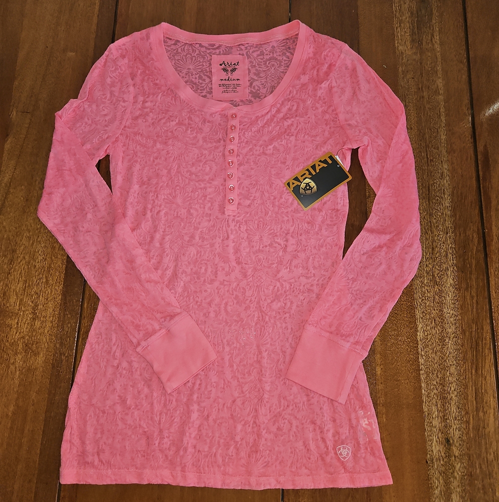 Ariat Pink Lace Henley Long Sleeve Top